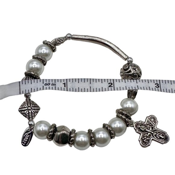 Alexa's Angels Bracelet Women Silver Tone Stretch Beaded Cross Religious 7.8" - Picture 9 of 9